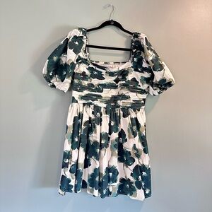 Abercrombie & Fitch White Smocked Top with Green Trim